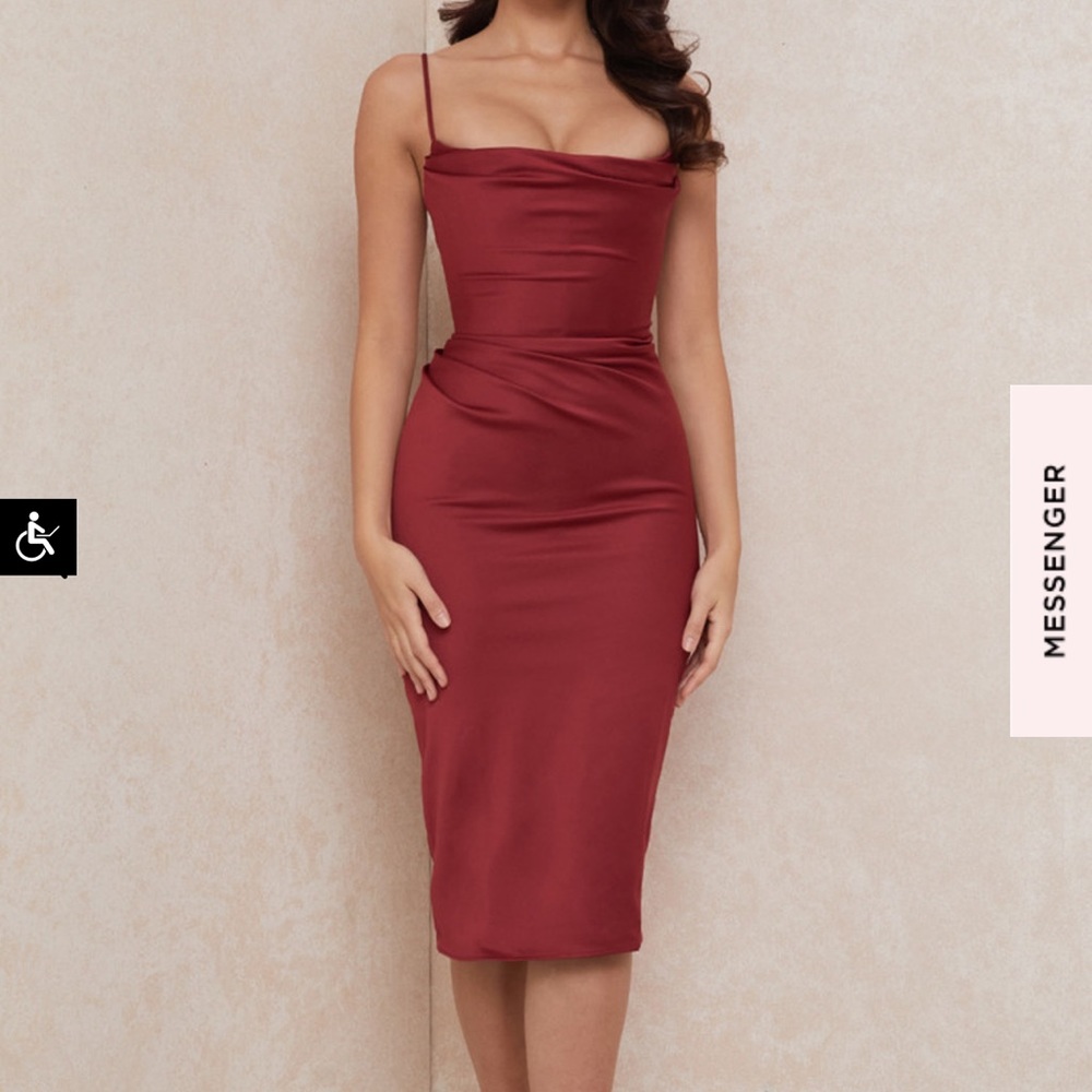 House of CB ‘Anja’ Wine Satin Corset Dress